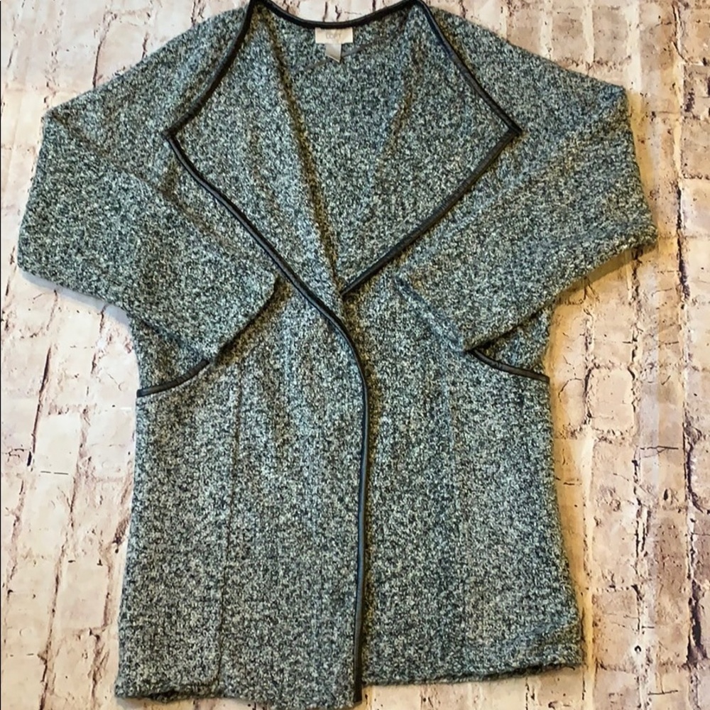 EUC Loft marled cotton blend black white cardigan